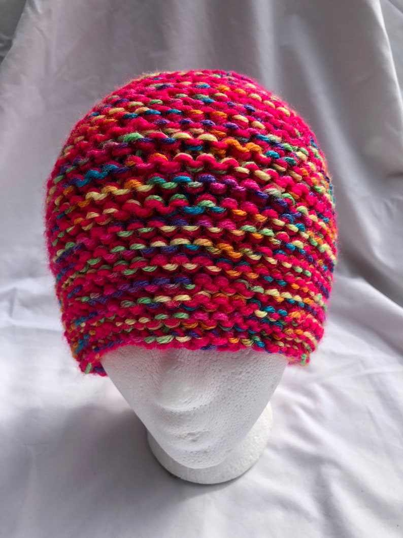 Hand-made Adultunisex. knit multi-colored beanie
