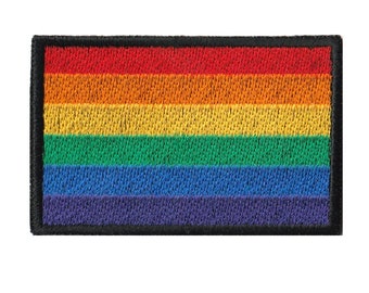 Embroidered LGBT RAINBOW FLAG Patch with hook and loop fasteners or Sew-on, iron-on.