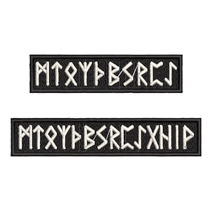Custom Embroidered Runic Tag Patch written in elder futhark runes  with hook and loop fasteners or SEW On or Iron on.
