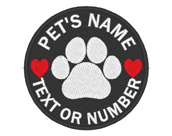 Embroidered Custom Pet Name Patch: 3" Dog ID, Hook and Loop or Sew-On