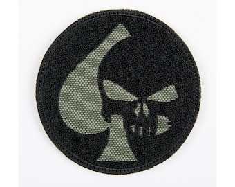 Spades skull Embroidered  patch with hook  fasteners or SEW ON, Iron on.