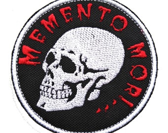Embroidered PATCH "Memento mori" with hook and loop fasteners or Sew-on, iron-on.