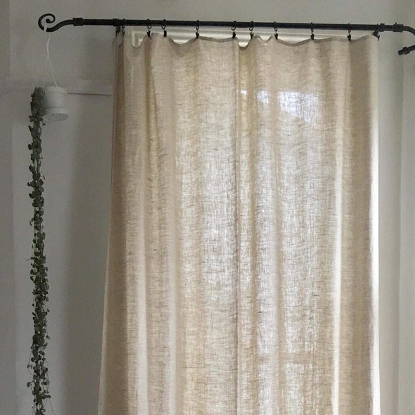 Rideaux transparents 100 % lin pour salon et chambre - couleur beige naturel
