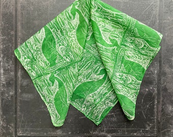 Snowdrops and Whippet Silk Square Scarf, Handprinted Spring Green Snowdrop Scarf, Snowrops Lino Print Scarf.