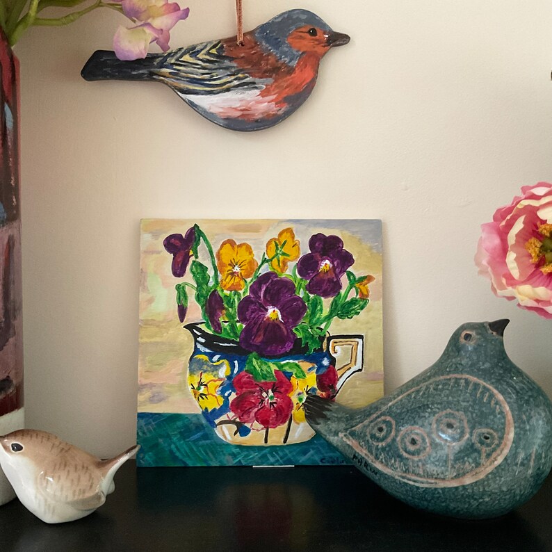 Original Painting Of Purple Pansies In A Vintage Jug Still Life Painting Original Painting Of Floral Still Life. image 6