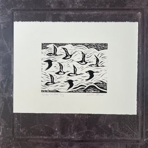 Linocut Print Of Flying Geese, Bird Linocut Print, Barnacle Geese Linocut Print,Flying Geese .