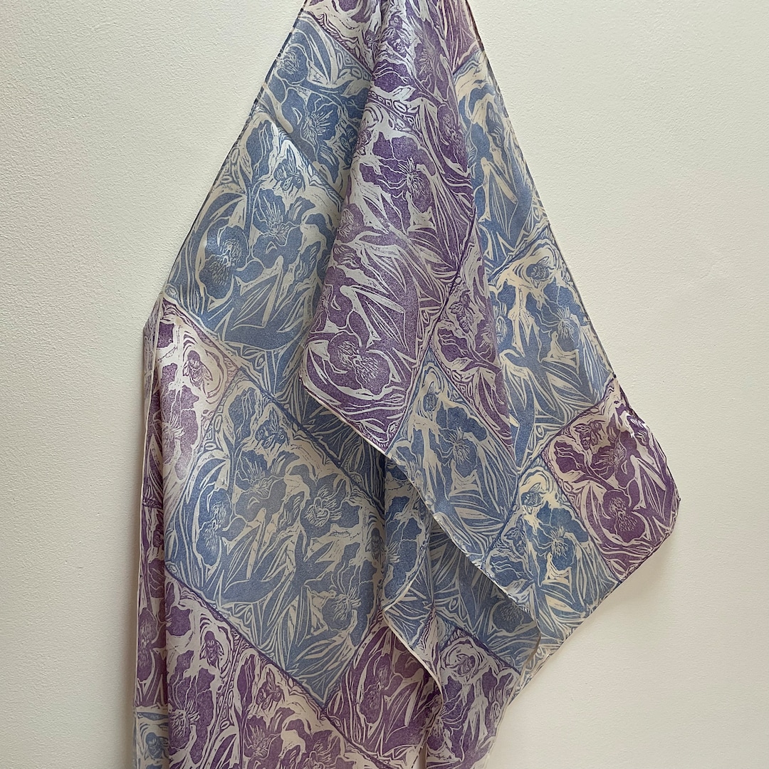 Printed Modal Linen Silk Scarf in Blue Florettes