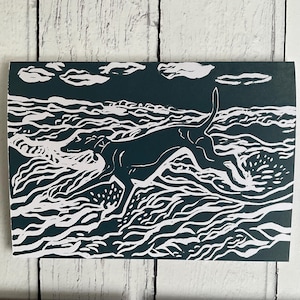Whippet Karte, Whippet Geburtstagskarte, Handgedruckte Whippet Karten, Greyhound Karten,