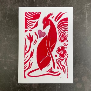 Valentinstag Whippet Karte, handgemachte Karte Valentinstag, Linolschnitt Valentinstag Karte Whippet, Karte Whippet, Geburtstagskarte
