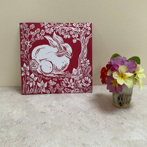 Paaskaart, paashaaskaart, verjaardagskaart, blanco kaart, handgemaakte kaart, linoprint.