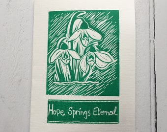 Snödroppe Lino Print Card: Blommiga hälsningar, Mors dag-kort