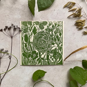 Carte découpée souris des moissons et nid lino, carte d'anniversaire souris des moissons fait main, carte impression linogravure souris des moissons.
