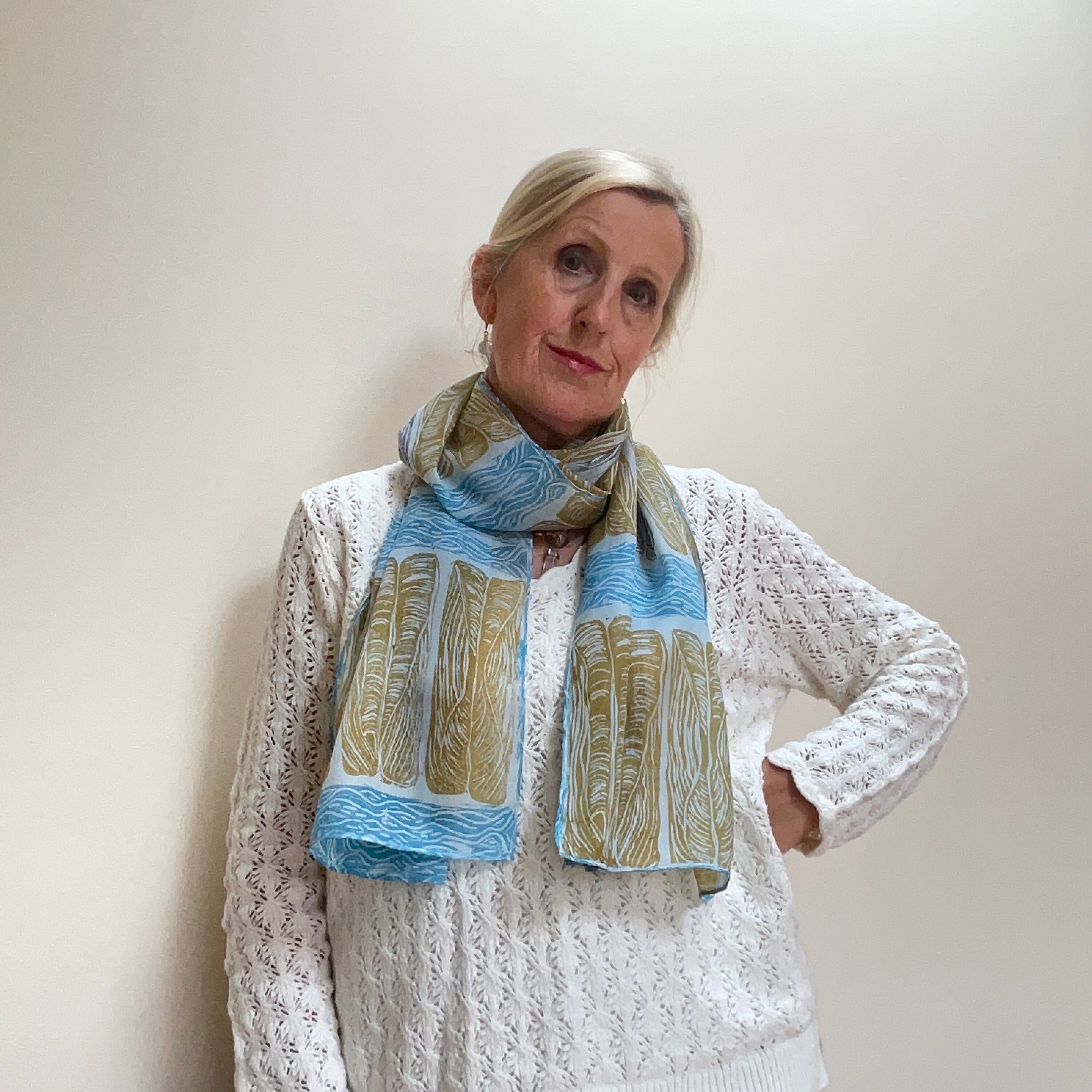 Handprinted Seashell Silk Scarf: Blue Linocut Design - Etsy