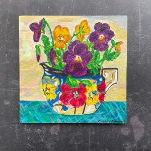 Original Painting Of Purple Pansies In A Vintage Jug Still Life Painting Original Painting Of Floral Still Life. image 1