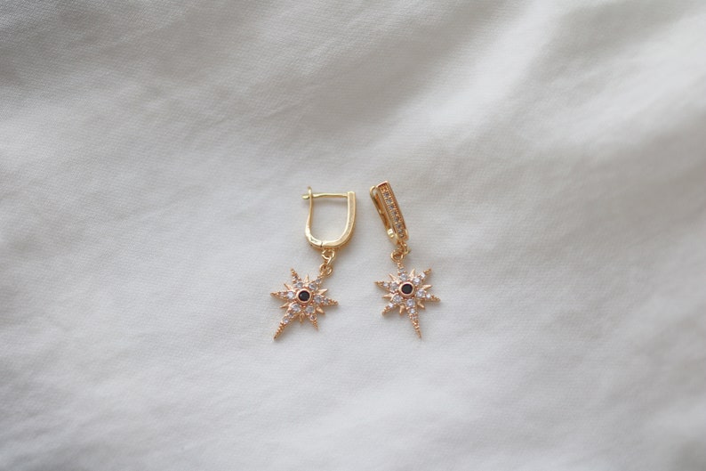 Dainty Earrings North Star Hoop Earrings Bridesmaids gift Gold Huggie Earrings Starburst Earrings