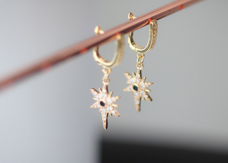 Dainty Earrings North Star Hoop Earrings Bridesmaids gift Gold Huggie Earrings Starburst Earrings