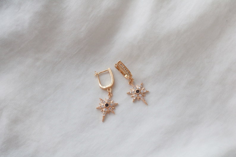 Dainty Earrings North Star Hoop Earrings Bridesmaids gift Gold Huggie Earrings Starburst Earrings