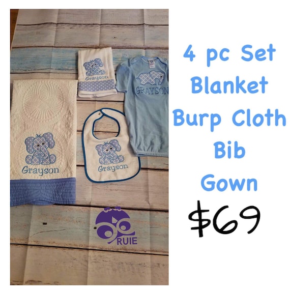 Monogram Scallop Letter Personalized Baby Toddler Blanket /& Bib Set