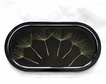 Flower trinket dish/ ring dish/ soap dish/ catch all: with real giant dandelion seeds in epoxy resin, black