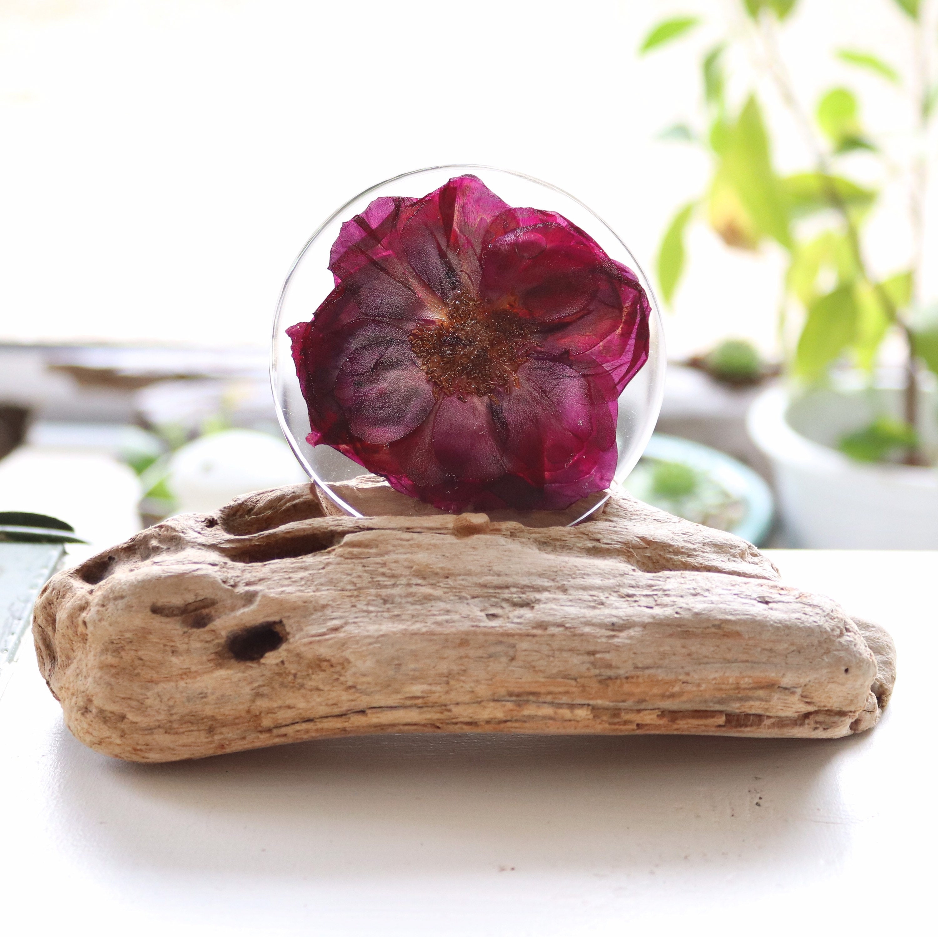 Floral home decor with a real rose in epoxy resin on a stand Etsy
