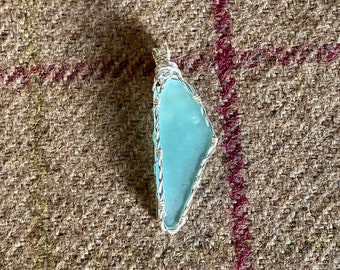 Scottish aqua sea glass pendant - Handmade in Scotland