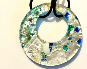 Collar vintage de cristal de Murano con hoja de plata, joyería italiana