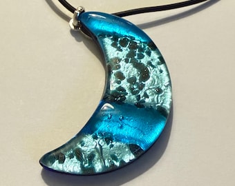 Colgante vintage de luna de cristal de Murano – Joyería italiana con hoja de plata