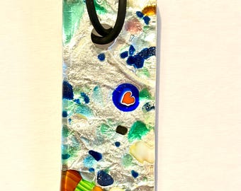 Colgante vintage de hoja de plata de cristal de Murano – Joyería de mosaico italiano, collar de 45 cm