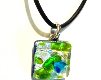 Collar vintage de cristal de Murano con hoja de plata, joyería italiana