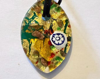 Colgante vintage de cristal de Murano con hoja de oro – Joyería italiana, collar de 45 cm