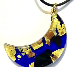 Colgante vintage de luna de cristal de Murano – Joyería italiana con pan de oro