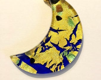 Colgante vintage de luna de cristal de Murano – Joyería italiana con pan de oro, collar de 45 cm