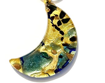 Colgante vintage de luna de cristal de Murano – Joyería italiana con pan de oro