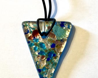 Colgante vintage de hoja de plata de cristal de Murano – Joyería italiana, collar de 45 cm