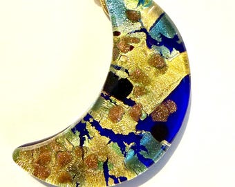 Colgante vintage de luna de cristal de Murano – Joyería italiana con pan de oro