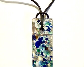 Colgante vintage de hoja de plata de cristal de Murano – Joyería italiana, collar de 45 cm