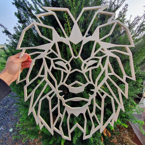 Lion géométrique en bois fait main, animaux géométriques en bois