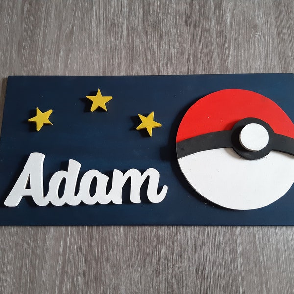 Plaque de porte Pokémon, prénom en bois, lettre prénom en bois