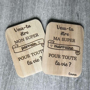 Veux être mon parrain/ma marraine, carte en bois gravée
