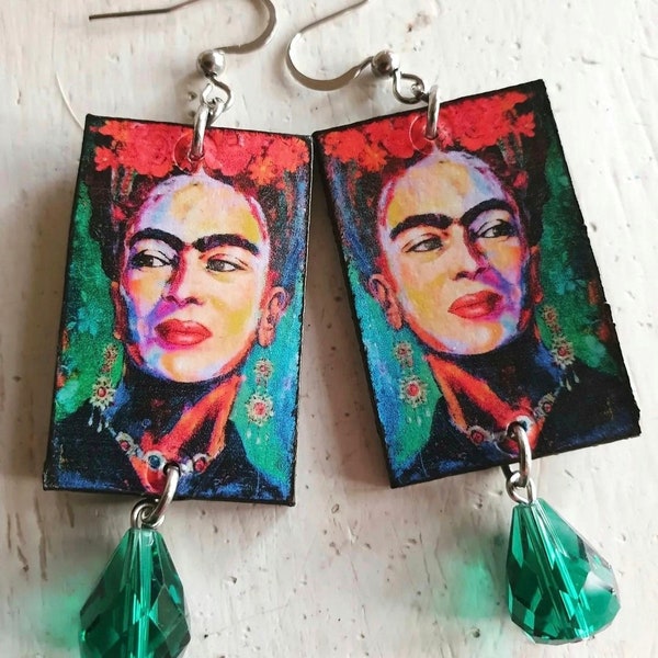 Frida Kalho "Frida emerald" pendant earrings