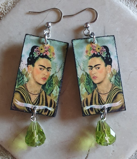 Boucles D'oreilles Pendantes Frida Khalo – Fait Main – Fermoir à Clip – Sans Marque