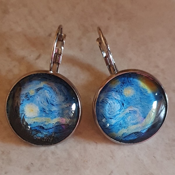 Boucles d'oreilles cabochon "Nuit étoilée" de Vincent Van Gogh