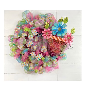 Spring and summer floral deco mesh wreath for front door, colorful door decor, wedding gift, floral home decor, patio party decoration,