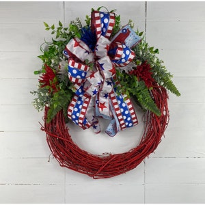 Red, white and blue wreath, patriotic wreath for front door, red white blue wreath, red white and blue door wreath, Military homecoming gift