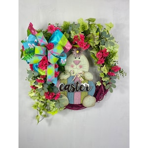 Easter Bunny Grapevine Wreath: Floral Spring home Door Decor