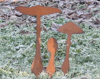 Decoration mushrooms, high lepiotes in rusty handmade steel