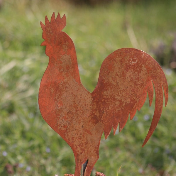 Décor coq , volaille en acier rouillé fait main