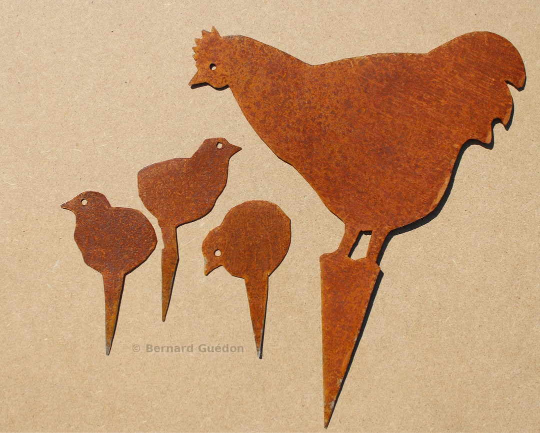 Primus Lot De 3 Petits Poussins En Métal Réalistes 11 X 6,5 X 9 Cm - Décoration Jardin