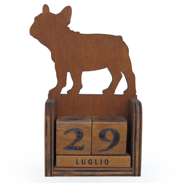 wooden French Bulldog calendar