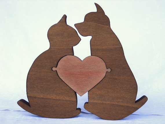 Wooden Dog and cat | Etsy